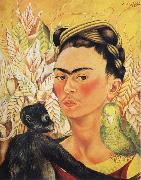 Frida Kahlo Self-Portrait with Monkey and Parrot oil painting picture wholesale